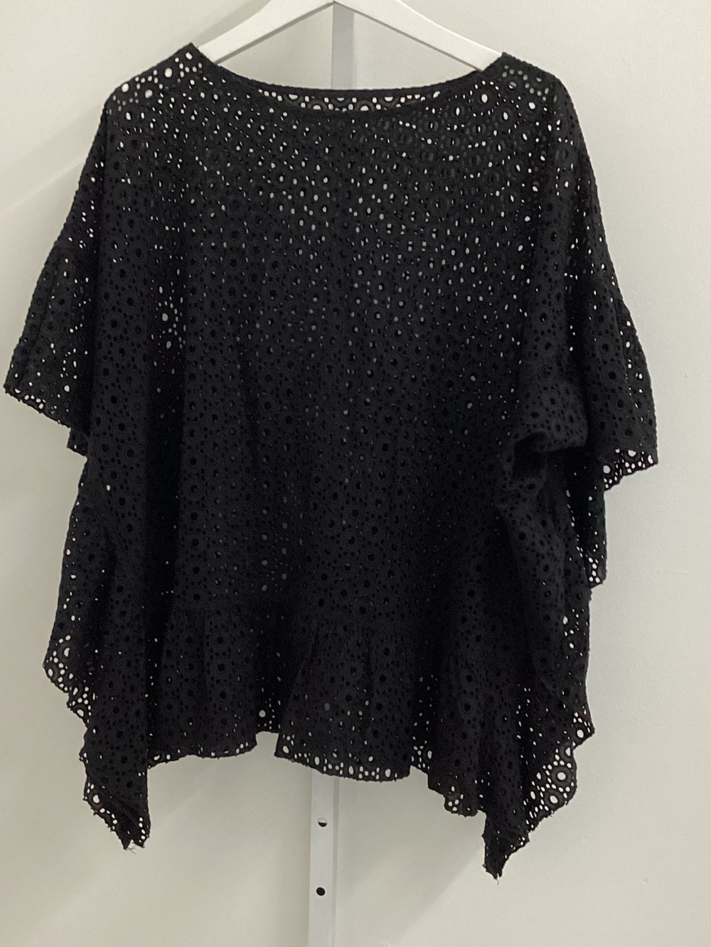 Black Eyelet Flutter Tunic Top